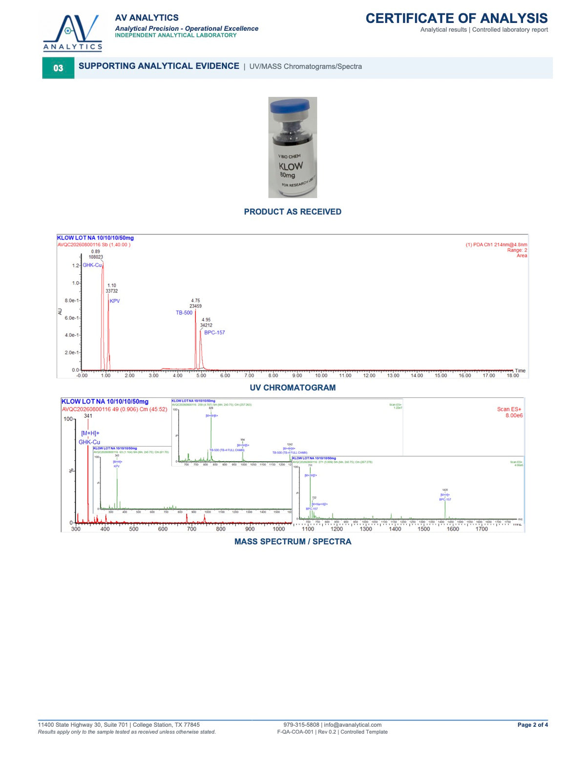 Klow 80mg (BPC157 10mg / GHK-CU 50mg / TB500 10mg/ KPV10mg)